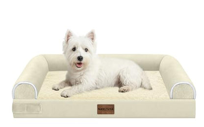 Medium Dog Bed Orthopedic Washable: Beds Bolster Medium Sized Dogs Bed Egg Crate Foam Couch Sofa Waterproof with Removable Cover - Beige - color: Beige, size: 28.0"L x 19.0"W x 5.5"Th
