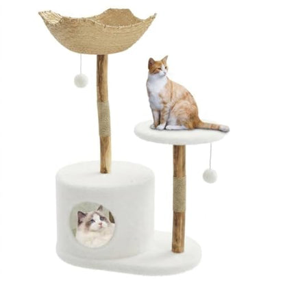 Modern Cat Tree, Solid Wood Cat Tree Tower with Hand-Woven Basket Cat Condo, Natural Jute Scratching Posts Modern Cat Tower with Plush Perches & Dangling Balls, Cat Trees for Kittens & Adult Cats - size: One Branch
