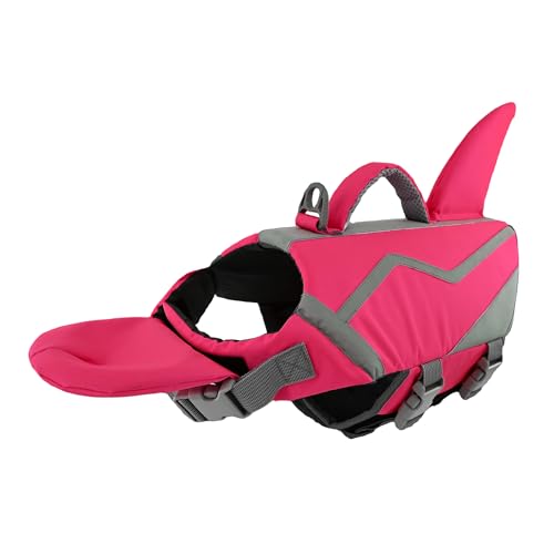 Shark Dog Life Jacket with Removable Neck Float, High Buoyancy Adjustable Pet Swim Vest with Rescue Handle for Swimming & Boating, for Small Medium Large Dogs, XS, Bright Pink - color: Bright Pink, size: X-Small