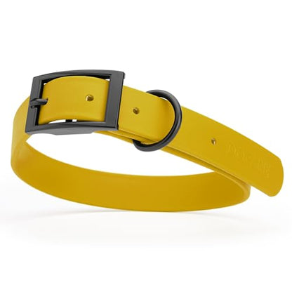Dogline Biothane Waterproof Dog Collar Strong Coated Nylon Webbing with Black Hardware Odor- Proof for Easy Care Easy to Clean High Performance Fits Small Medium or Large Dogs, Treasure Gold