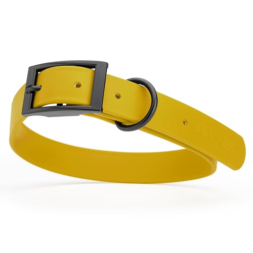 Dogline Biothane Waterproof Dog Collar Strong Coated Nylon Webbing with Black Hardware Odor- Proof for Easy Care Easy to Clean High Performance Fits Small Medium or Large Dogs, Treasure Gold