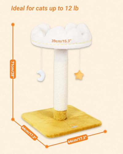 Happi N Pets 28" Tall Cat Scratching Post with Bed, Small Cat Tree for Indoor Cats, Thick Cat Scratch Post with Cloud-Shaped Soft Perch & Cute Toys, Stable Cat Stand, Removeable Cover, Bounus Catnip - size: 28" with Scratching Post