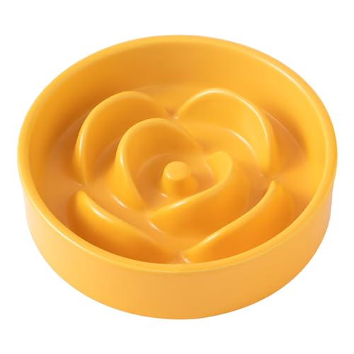6'' Ceramic Slow Feeder Dog Bowls - Petal Shape Modern Dog Food Dish for Cats and Small Breed Dogs, Puzzle Maze Bowl to Slow Down Eating, Anti-Gulping, Dishwasher & Microwave Safe, Yellow - color: Yellow, size: 6 inch