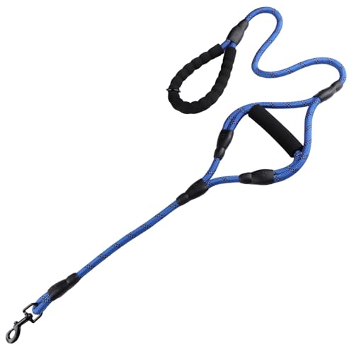Heavy Duty Dog Leash with 2 Comfortable Padded Handles, Reflective Double Handle Dog Leash Lead for Small Medium Large Dogs Walking Training Running (Royal Blue, 5FT) - color: Royal Blue, size: 5FT