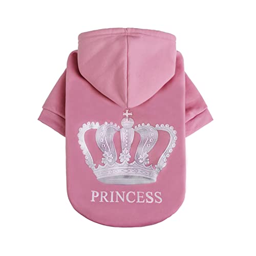 EXPAWLORER Princess Dog Hoodie-Soft Dog Sweater Calming Fleece Sweatshirt Cold Weather Pet Clothes,Pitbull Clothes Outfits,Coat Apparel for Puppy,Cat, Small Medium Large Dogs - color: Pink(Prinecss), size: Medium