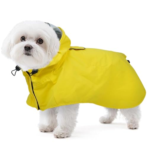 Dog Raincoat for Small Dogs, Adjustable Clear Hooded Dog Rain Jacket, Waterproof Dogs Rain Coat Poncho with Reflective Strips for Chihuahua, Yorkshire Terrier, Maltese Yellow, S - color: Yellow, size: Small