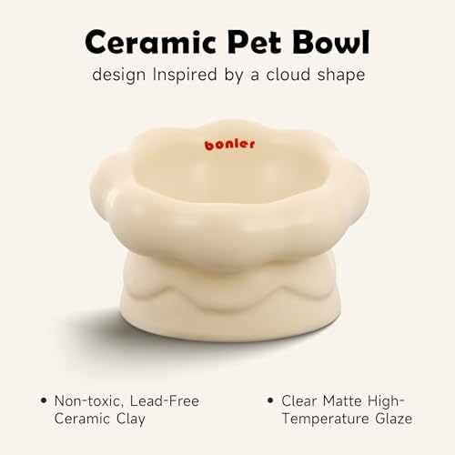 Cloud-Shaped Ceramic Cat Bowl - Elevated Raised Design for Indoor Cats & Kittens,Tilted Anti-Vomiting Shallow Dish with Spine Protection,Cute Whisker-Friendly Ceramic Food Bowls & Dishes (Milky White) - color: Milky White