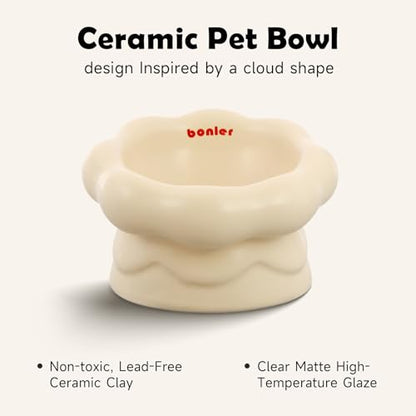 Cloud-Shaped Ceramic Cat Bowl - Elevated Raised Design for Indoor Cats & Kittens,Tilted Anti-Vomiting Shallow Dish with Spine Protection,Cute Whisker-Friendly Ceramic Food Bowls & Dishes (Milky White) - color: Milky White
