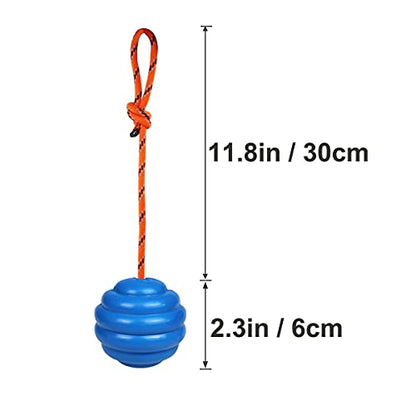 K9 Training Ball with Rope - Indestructible Dog Toy for Training, Pull, Throw, Tug and Fetch - Belgian Malinois Gifts (Blue) - color: Blue