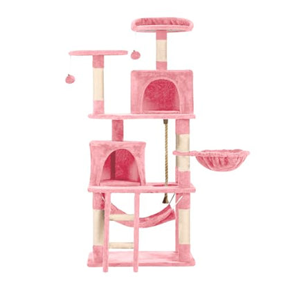 Cat Tree 60.63 inches Cat Tower for Indoor Cats, Multi-Level Cat Condo Furniture with Scratching Posts, Plush Perches, Activity Center with Cozy Basket & Hammock for Cats (Pink) - color: Pink