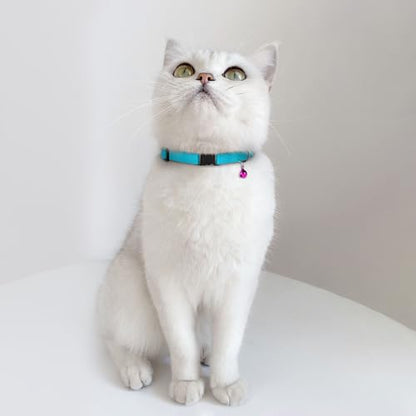 Breakaway Cat Collar Leather with Removable Bell - 13 Colors Available - Soft Adjustable Girl Boy Safety Lightweight Pet Kitten Collars Pink Brown Blue Green Red Orange Black (Cognac) - color: Cognac