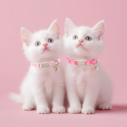2 Pack Pink Cat Collars - Spring Summer Breakaway Cat Collar with Bell, Bow and Flower Pendant, Adjustable Kitten Collars for Girl Cats, Cute Pink Plaid &Bow - color: Pink Plaid &Bow