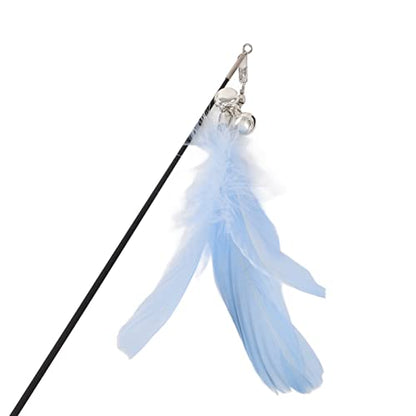 Retractable Cat Teaser Wand, 38.8in Telescopic Feather Toy with Carbon Fiber Rod and Bell for Indoor Kittens (Blue) - color: Blue