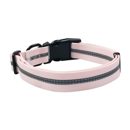 NIMBLE Dog Collar Waterproof Pet Collars Adjustable, Reflective, Durable Flex Poly Coated Nylon Basic Dog Collars 9 Colors in Size S/M/L (Light Pink, Medium (11.81”-18.5”inches)) - color: Light pink, size: Medium (11.81”-18.5”inches)