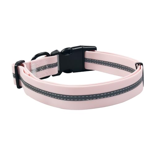 NIMBLE Dog Collar Waterproof Pet Collars Adjustable, Reflective, Durable Flex Poly Coated Nylon Basic Dog Collars 9 Colors in Size S/M/L (Light Pink, Small (9.45”-14.17”inches)) - color: Light pink, size: Small (9.45”-14.17”inches)