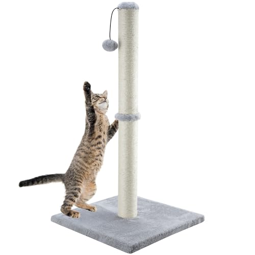 Dimaka 34" Tall Cat Scratching Post for Large Cats and Kittens, High Vertical Scratcher with Premium Natural Sisal Rope and Interactive Hanging Ball for Indoor Cat(Grey, 34 inches for Large Cats) - color: Grey, size: 34 inches for Large Cats