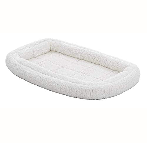 MidWest Homes for Pets XS QuietTime Double Bolster Pet Bed, White Plush 22-Inch Crate Mat with Stacked Bolsters, Machine Washable, Secure Fit with Elastic Straps - color: White Plush, size: 22-Inch