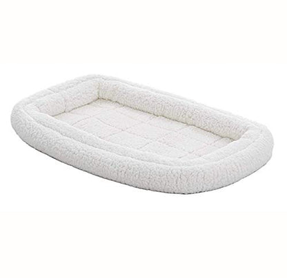 MidWest Homes for Pets XL QuietTime Double Bolster Pet Bed, White Plush 48-Inch Crate Mat with Stacked Bolsters, Machine Washable, Secure Fit with Elastic Straps - color: White Plush, size: 48-Inch