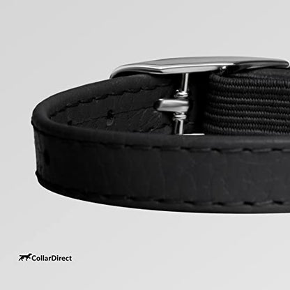 CollarDirect Leather Cat Collar with Removable Bell – Safety Elastic Strap (Breakaway Alternative) – Kitten Collar for Small & Big Boy & Girl Cats - color: Black, size: Neck Fit 6"-7"