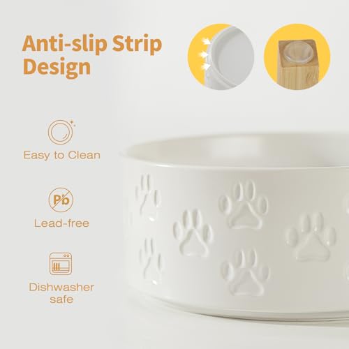 Elevated Ceramic Dog Bowl Set, 6" Dog Bowls with Dual Fixed Heights Stand, 3.5 Cup Food and Water Bowls for Small Breed Dogs, Microwave Safe (Double Bowls + Stand - White, 6 inch) - color: Double Bowls + Stand - White, size: S - 6 Inch