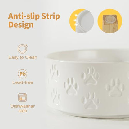 Elevated Ceramic Dog Bowl Set, 6" Dog Bowls with Dual Fixed Heights Stand, 3.5 Cup Food and Water Bowls for Small Breed Dogs, Microwave Safe (Double Bowls + Stand - White, 6 inch) - color: Double Bowls + Stand - White, size: S - 6 Inch