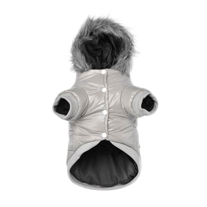 Dog Coat for Small Dogs, Windproof Doggie Puffer Jacket with Leash Hole, Extra Warm Dog Jacket Winter Coat, Grey M - color: Grey, size: Medium