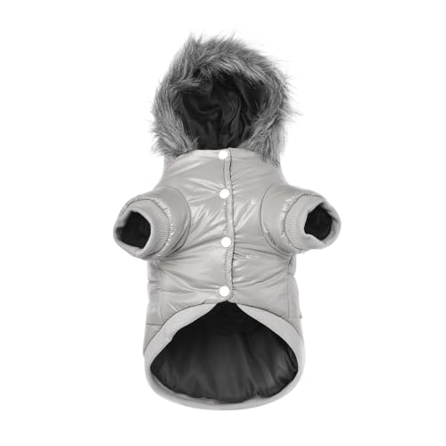 Dog Coat for Small Dogs, Windproof Doggie Puffer Jacket with Leash Hole, Extra Warm Dog Jacket Winter Coat, Grey L - color: Grey, size: Large