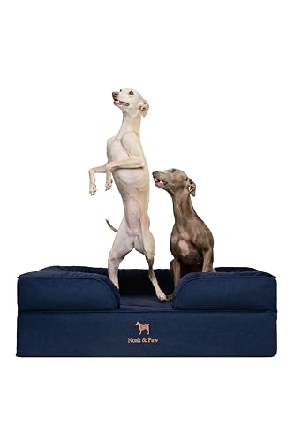 NOAH & PAW Large Dog Bed, 35x25x11 Inch, Orthopedic Dog Beds, Eggshell Memory Foam Infused with Cooling Gel, Inner Cover, Waterproof, Machine Washable (Denim Sofa Collection) - color: Dark Blue, size: Large
