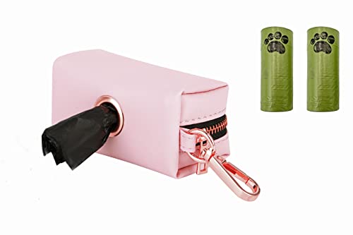Dog Collar and Leash Set.Soft and Easy to Clean Vegan Leather with Rose Gold Metal Buckle for Small Medium Large Dogs (Pink-, Poop Bag Dispenser) - color: Pink, size: One Size