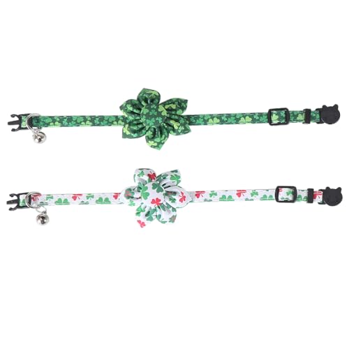St.Patrick's Day Cat Collar with Bow Tie and Bell Breakaway Adjustable Safety - color: St.Patrick-sunflower