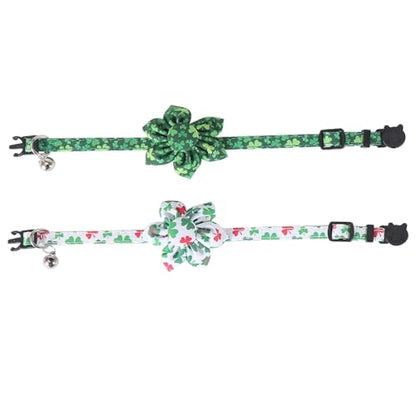 St.Patrick's Day Cat Collar with Bow Tie and Bell Breakaway Adjustable Safety - color: St.Patrick-sunflower