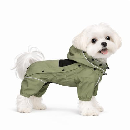 LOVELONGLONG Waterproof Dog Raincoat with Removable Hood – Outdoor Full Body Dog Jacket, Windproof Snowproof Shell Suit – All Season Pet Rain Gear Sage Green XXS - color: Sage Green, size: XXS (Back 9")