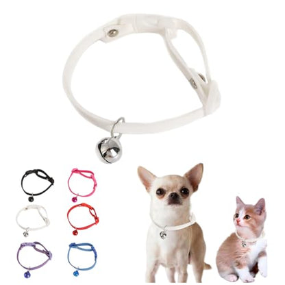 Puppy Collar with Bell, White XXS Dog Collar Boys Cute Cat Collars with Bells for XXS XS Small Tiny Male Dogs Pet Kitten Animal - color: 05 White