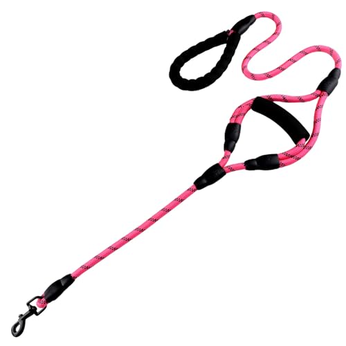 Heavy Duty Dog Leash with 2 Comfortable Padded Handles, Reflective Double Handle Dog Leash Lead for Small Medium Large Dogs Walking Training Running (Rose, 5FT) - color: Rose, size: 5FT