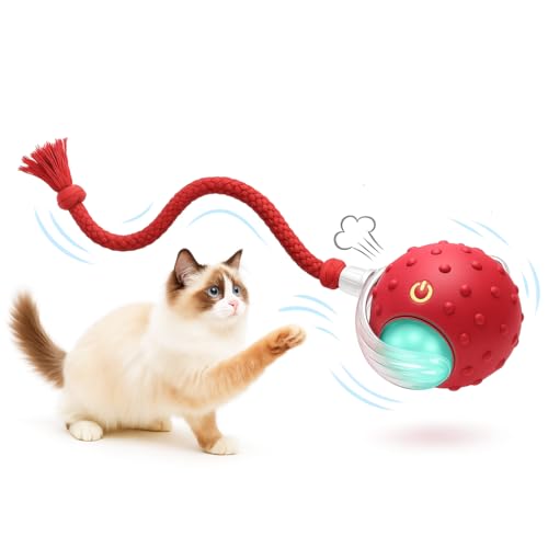 Interactive Cat Toy Ball for Indoor Cats – Fast Rolling on Carpet, Motion Activated with Chirping Sounds, Smart Play Toy (Crimson) - color: Crimson