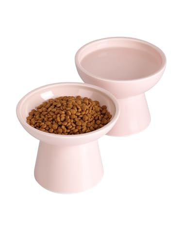 LoeJan Elevated Cat Food and Water Bowls Set, Extra Wide and Raised Ceramic Feeder, Anti-Vomit Whisker-Free Pressure Feeding Bowl for Kittens Adult Cats Small Dogs (Pink, Bowl Set) - color: Pink, size: 2 Pack (Food & Water Bowls)