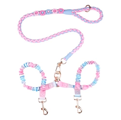 Dual Dog Leash,Double Dog 360 Swivel No Tangle Walking Leash,Comfortable Shock Absorbing Reflective Bungee for Two Dogs (Cotton Candy Dream) - color: Cotton Candy Dream