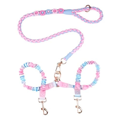 Dual Dog Leash,Double Dog 360 Swivel No Tangle Walking Leash,Comfortable Shock Absorbing Reflective Bungee for Two Dogs (Cotton Candy Dream) - color: Cotton Candy Dream