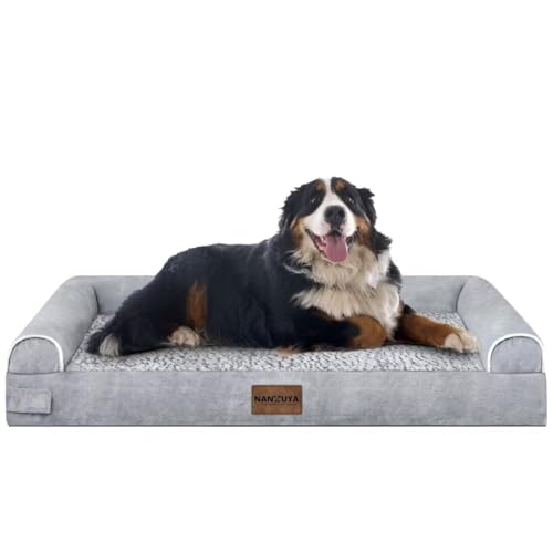 Large Dog Bed Orthopedic Washable: Jumbo Dog Bed Bolster Extra Large Dogs Egg Crate Foam Sofa Couch Waterproof Removable Cover - Grey - color: Light Grey, size: 53.0"L x 42.0"W x 6.5"Th