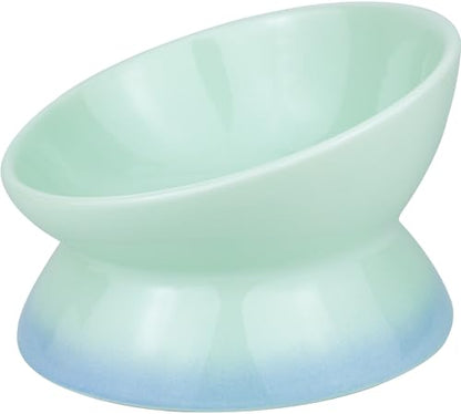 Cute Ceramic Tilted Food Bowls for Indoor Cats Cat Bowl Elevated Cat Bowls Whisker Friendly 6.1 Inch Wide 15° Raised Kitten Supplies Dishwasher and Microwave Safe Blue Cats Water Bowl - color: Blue Ceramic Elevated Cat Bowl