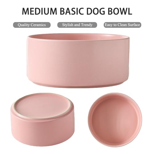 6'' Ceramic Raised Dog Bowl - 30Oz Dog Food & Water Bowl with Elevated Non-Slip Bamboo Stand, Dishwasher & Microwave Safe, Anti Vomiting Heavy Duty Pet Bowl for Small and Medium Dogs, Pink - color: 1 x Bowl + Stand - Pink, size: 6 inch