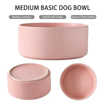 6'' Ceramic Dog Bowl - 30Oz Classic Dogs Food & Water Bowl for Small and Medium Breed Dogs, Heavy Duty Non-Slip Dog Dishes, Food Grade Stoneware Pet Bowl, Dishwasher & Microwave Safe, Pink - color: Bowl - Pink, size: 6 inch