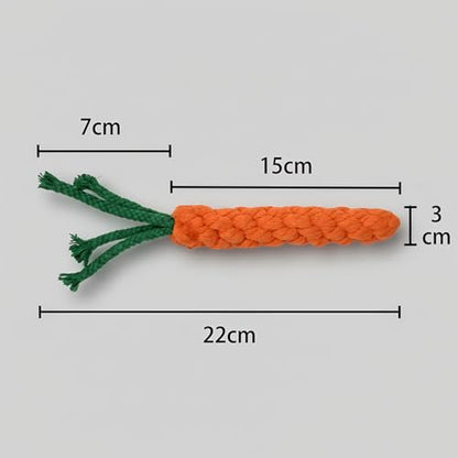 Handmade Braided Carrot Shape Chew Toy, Orange with Green Leaves, 8.66 Inch Length, Durable Pet Dental Toy, (1 Piece Set)
