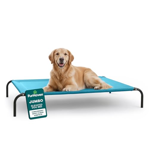 FurHaven Elevated Dog Bed, Cooling Raised Pet Cot with Breathable Mesh, Durable Steel Frame, Indoor/Outdoor Use, Easy Assembly, Jumbo XL, Nylon Mesh with Steel Frame, Capri Blue - color: Capri Blue, size: Jumbo