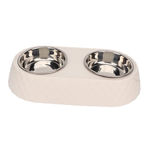 Generic Durable Stainless Steel Double Pet Feeding Bowls, Non Slip Mats Prevent Slip, Safe Material for Small to Medium Dogs Cats (Beige) - color: Beige