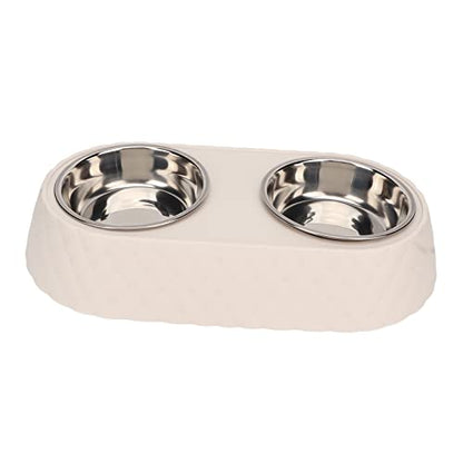 Generic Durable Stainless Steel Double Pet Feeding Bowls, Non Slip Mats Prevent Slip, Safe Material for Small to Medium Dogs Cats (Beige) - color: Beige