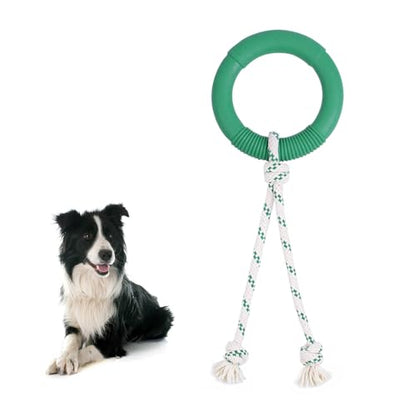 Green Sheep Natural Rubber Ring Rope Toy for Dogs, Durable Chew & Interactive Dog Toy with Recycle Cotton Rope, Tough Pet Toys for Small to Large Dogs, Green - color: Green And White