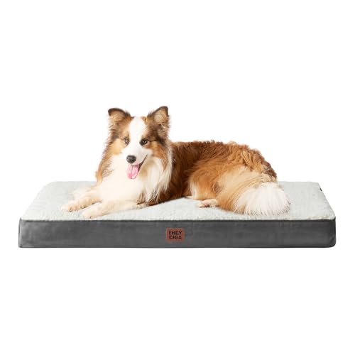 EHEYCIGA Orthopedic Dog Beds for Large Dogs with Removable Washable Cover for Crate, Beige, 35x23 - color: Beige, size: 35*23*3.5 Inches