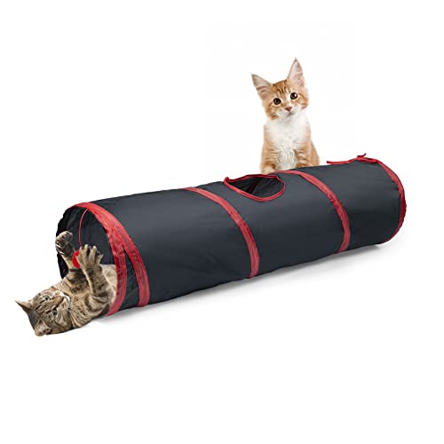 Sheldamy Cat Tunnel, 2-Way Collapsible Play Tunnel, Interactive Toy Maze for Small Animals, Red & Black - color: 2 Way Red & Black