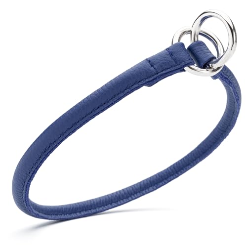 Dogline Soft and Padded Round Leather Choke Collar for Dogs (Royal Blue, W1/3-in x L18-in) - color: Royal Blue, size: W1/3-in x L18-in